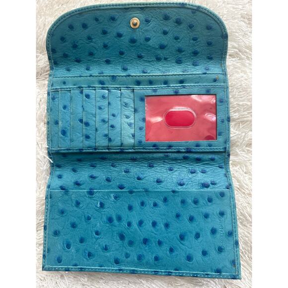 Dooney & Bourke Ostrich Continental Clutch Teal Turquoies Blue Wallet 4 x 7 - Picture 5 of 9